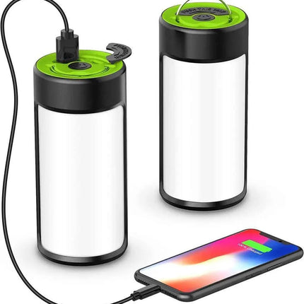 2 Pack Rechargeable Camping Lantern LED 400LM 5 Modes Emergency Tent Light USB