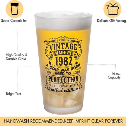 Beer Glass Set 2pcs Vintage 1962 1992 480ml 16oz Premium Pint Glasses