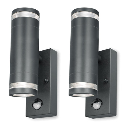 4lite Marinus GU10 Bi-Directional Outdoor Wall Light with PIR - Anthracite
