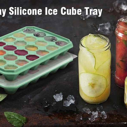 Reusable Ice Cube Trays with No Spill Lid Easy Release 48 Cubes Whiskey Cocktail