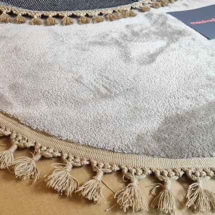 Circular Bedroom Rug Soft & Cozy 120cm - Fluffy, Anti-Slip, Beige