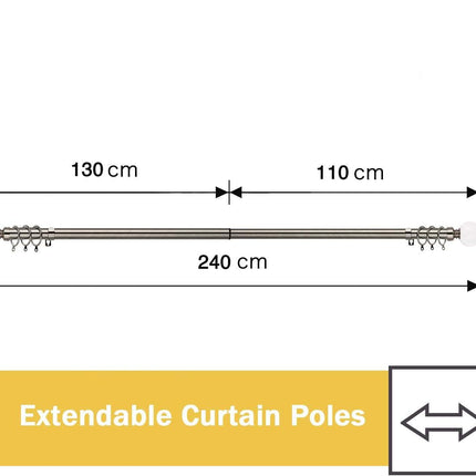 Extendable Curtain Pole Metal 25/28mm 130-240cm Black Nickel WL.Rocaille