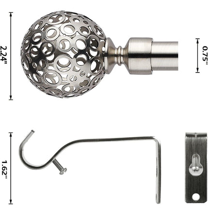 Curtain Pole Globe Ball finials Extendable Curtain Pole 120-300 cm Satin