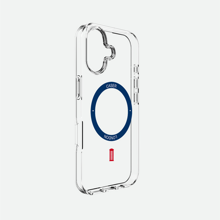 Slim Clear iPhone 16 Pro Max Case with Royal Blue MagSafe Ring - Telephone Box | The Iconic Case