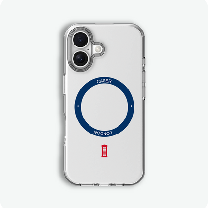 Slim Clear iPhone 16 Pro Max Case with Royal Blue MagSafe Ring - Telephone Box | The Iconic Case