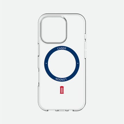 Slim Clear iPhone 16 Case with Royal Blue MagSafe Ring - Telephone Box | The Iconic Case