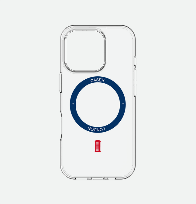 Slim Clear iPhone 16 Case with Royal Blue MagSafe Ring - Telephone Box | The Iconic Case