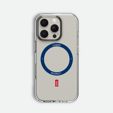 Slim Clear iPhone 16 Pro Case with Royal Blue MagSafe Ring - Telephone Box | The Iconic Case