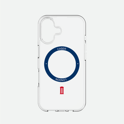 Slim Clear iPhone 16 Case with Royal Blue MagSafe Ring - Telephone Box | The Iconic Case