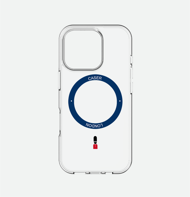 Slim Clear iPhone 16 Case with Royal Blue MagSafe Ring - King's Guard | The Iconic Case