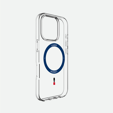Slim Clear iPhone 16 Pro Case with Royal Blue MagSafe Ring - King's Guard | The Iconic Case