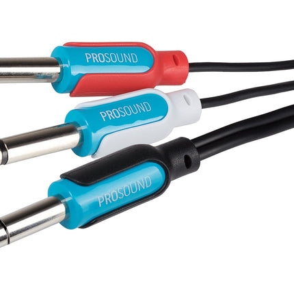ProSound Twin 1/4" 6.35mm 2 Pole Jack Plugs to 1/4" 6.35mm 3 Pole Jack Plug Cable - Black