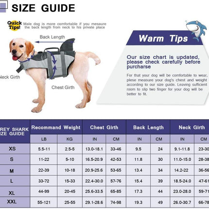 Dog Life Jacket Floatation, Pet Life Vest Shark Costume Size L
