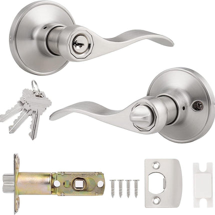 Exterior Door Handle Lock Satin Nickel Keyed Entry Wave Style Probrico