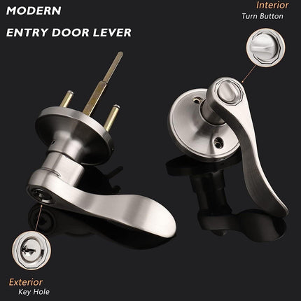 Exterior Door Handle Lock Satin Nickel Keyed Entry Wave Style Probrico