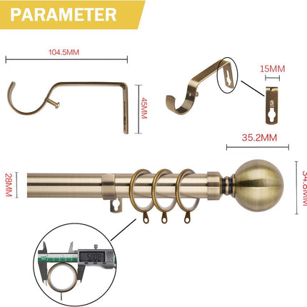 Extendable Curtain Pole Metal 25/28mm 50-95 Inch Antique Brass Set WL.Rocaille