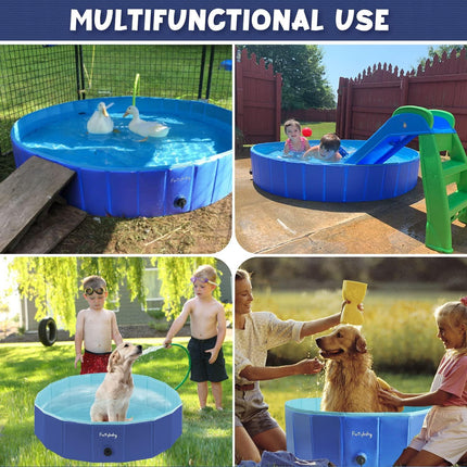 Dog Pool Foldable Pet Bath Tub Durable Outdoor Paddling Pool Blue furrybaby