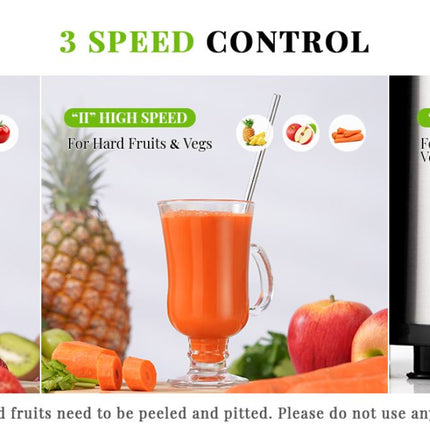 SHARDOR Juicer Machine 800W 3 Speed Stainless Steel Fruit Vegetable