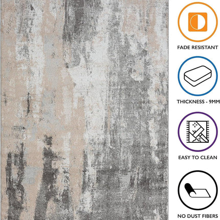 Living Room RUG Short Pile Bordered 60 x 110 cm Grey Cream HomeArt