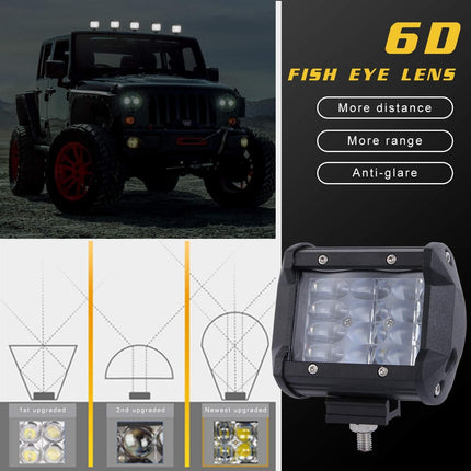 LED Work Light Bar 4 Inch 72W 7200LM Spot Fog Lights Pair YUGUANG