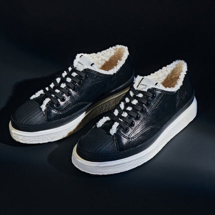 UK 5 Armani Black Leather Faux Fur Women’s Sneakers with Textured Sole – EU 38
