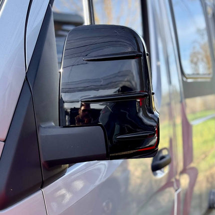 For Mercedes Sprinter Dodge 907 Wing Mirror Covers with Indicator - Gloss Black (Set of 2) - Replacement Caps for 907 Models