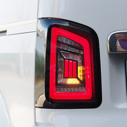 For VW T5.1 Transporter MK3.1 Van Barndoor LED Rear Lights – Full Frame Clear LED Light Bar | Van-X