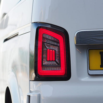 For VW T5 Transporter MK3.1 Van Barndoor LED Rear Lights – Full Frame Clear LED Light Bar | Van-X