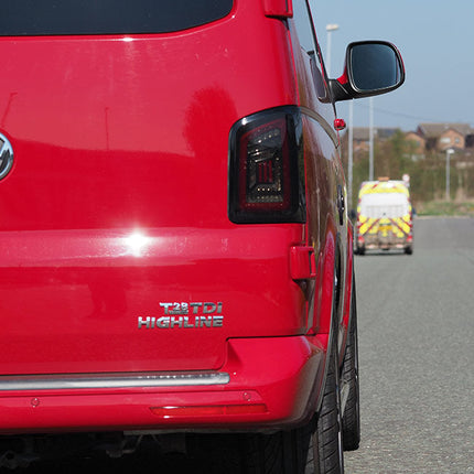 For VW T5.1 Transporter MK3.1 Barndoor Smoked Full Frame LED Rear Lights | Van-X