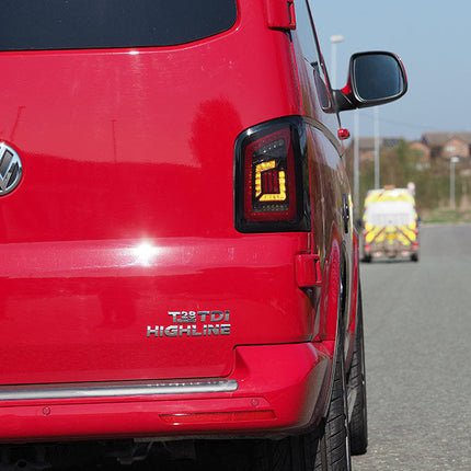 For VW T5 Transporter MK3.1 Barndoor Smoked Full Frame LED Rear Lights | Van-X