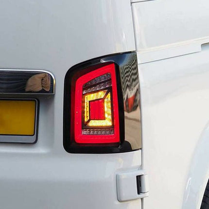 For VW T5.1 Transporter MK3.1 Van Barndoor LED Rear Lights – Full Frame Clear LED Light Bar | Van-X