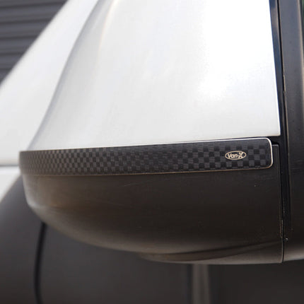 For VW T6 Transporter Wing Mirror Trims – Stainless Steel Carbon Film Covers | Van-X