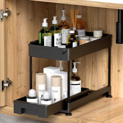 Under Cabinet Slide Out Storage Drawer 2 Tier Under Sink Organizer Kitchen Ronlap