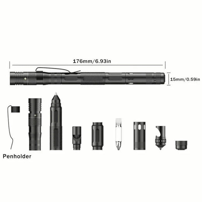 Tactical Pen Multi-Function 9-in-1 Including Aluminium Wallet Card Tool 2 Pack
