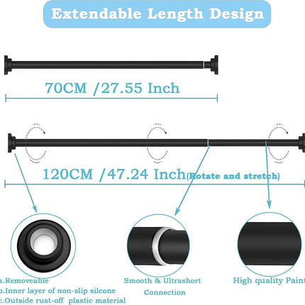 Shower Curtain Rod Tension Extendable 2PCS No Drill No Rust 70.5-120cm