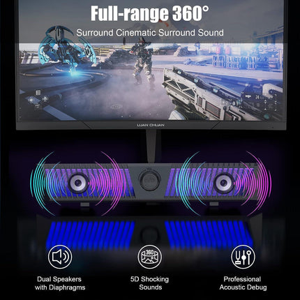 Bluetooth PC Speakers Stereo 25W RGB LED with Mic for Laptop Desktop Smalody