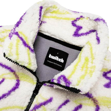 Twitch Zip Sherpa Jacket Mock Neck, Full Zip Oversized Fit with Graphic Pattern