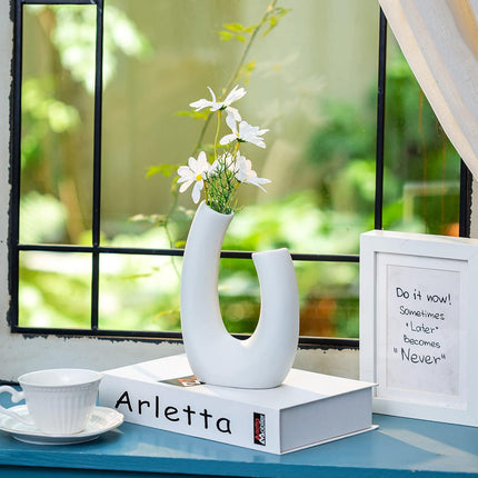 Ceramic Vase White Geometric Modern Art 20cm For Dried Flowers Pampas